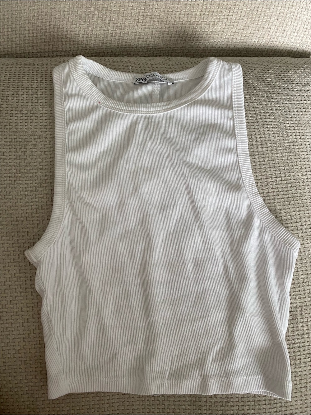 Zara White Ribbed Cropped Tank